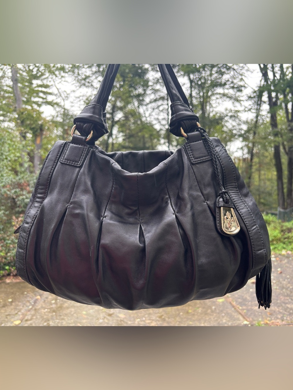 Cole Haan Leather Shoulder Bag with Tassel Accent